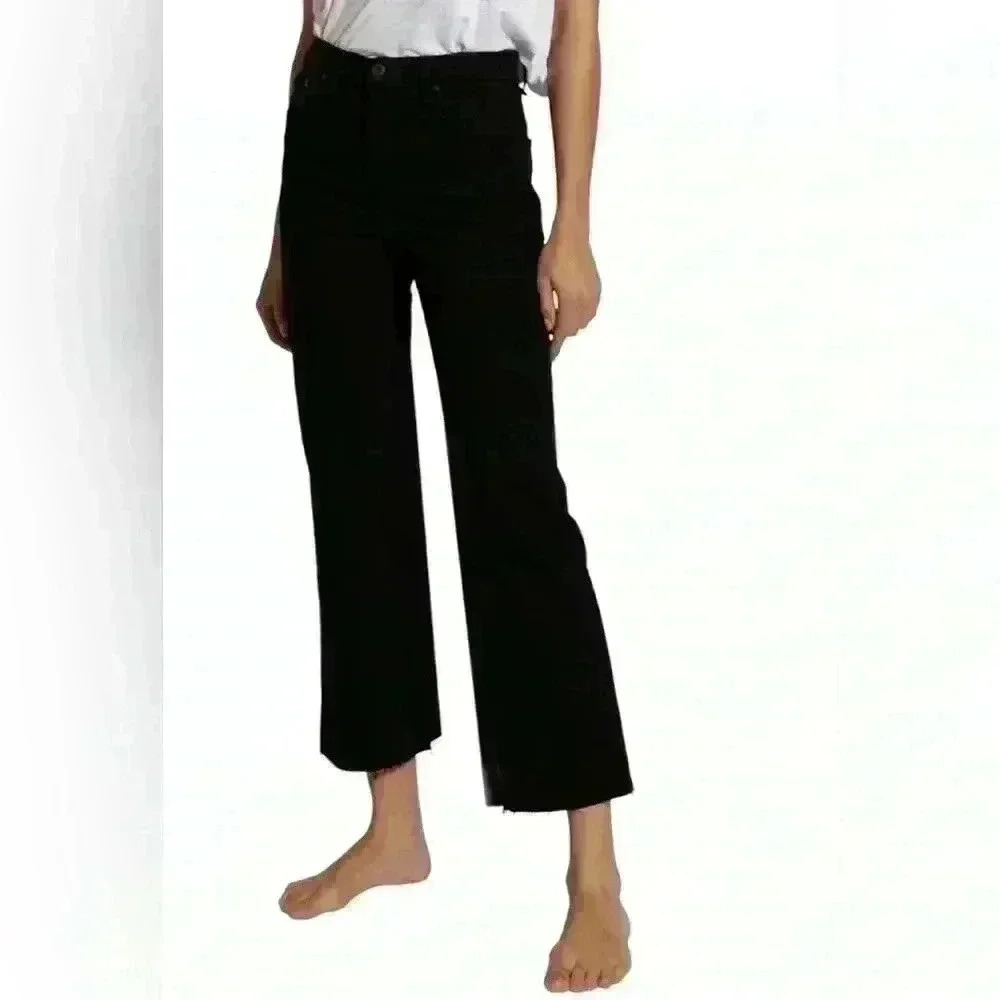 ASKK NY New NWT Slim Crop Wide Leg Black Resin Size 25